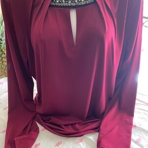 Liz Claiborne Deep Red Blouse with Black Accents